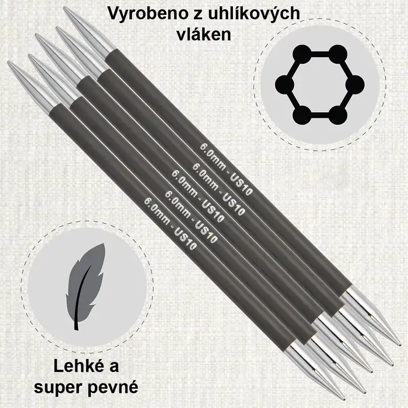 KnitPro Karbonz ponožkové jehlice 20cm 1mm