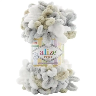 Alize Puffy Color 8014 Šedá, šalvěj, bílá
