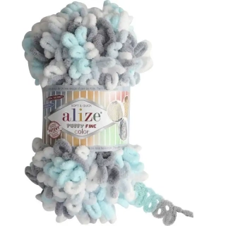 Alize Puffy Fine Color 5939 Mint-šedá-bílá