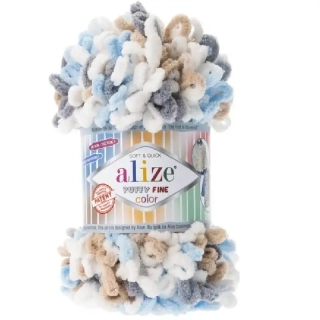 Alize Puffy Fine Color 5946 Bílá, Modrá, Šedá, Hnědá
