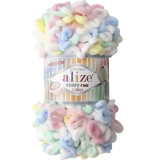 Alize Puffy Fine Color 5949 modrá růžová žlutá