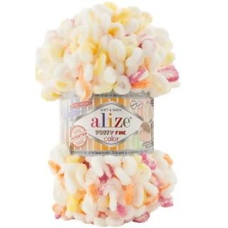 Alize Puffy Fine Color 6244 Bílá-meruňka-růžová-žlutá