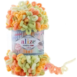 Alize Puffy Fine Color 6313 Oranžová-zelená-žlutá