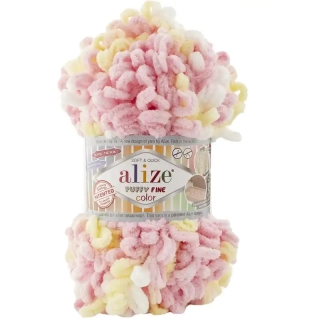 Alize Puffy Fine Color 6367 Bílá, Růžová, Žlutá