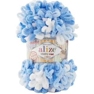 Alize Puffy Fine Color 6371 Modrá, Bílá
