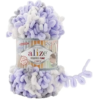 Alize Puffy Fine Color 6372 Fialová, Bílá