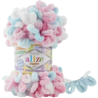 Alize Puffy Fine Color 6377 Bílá, Růžová, Tyrkysová