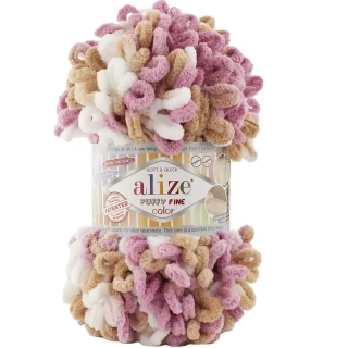 Alize Puffy Fine Color 6402 Písková-pudrová-bílá