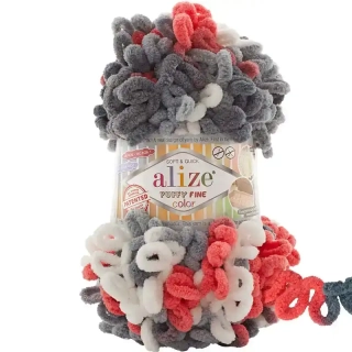 Alize Puffy Fine Color 6518 Bílá-šedá-korálová
