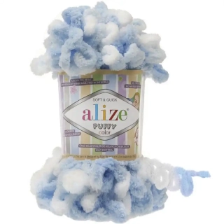 Alize Puffy Color 5865 Bílá-modrá