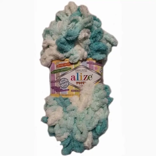 Alize Puffy Color 5891 Tyrkys Bílá