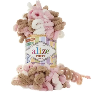 Alize Puffy Color 6046 Růžová, Bílá, Hnědá