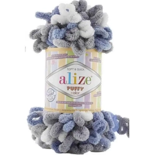 Alize Puffy Color 6075 Modrá-šedá-bílá
