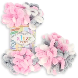 Alize Puffy Color 6370 Růžová-šedá-bílá