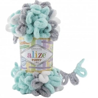 Alize Puffy Color 6408 Mint-šedá-bílá