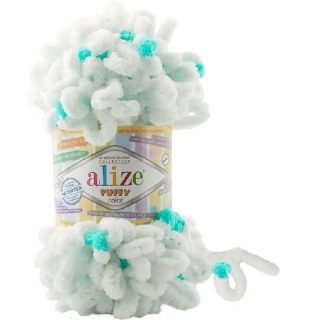 Alize Puffy Color 6473 Bílá-tyrkys