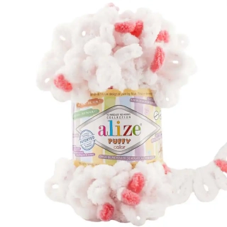 Alize Puffy Color 6490 Korálová, Bílá