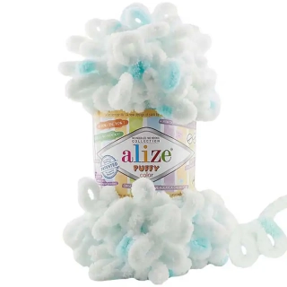 Alize Puffy Color 6491 Mentolová, Bílá