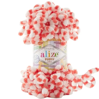 Alize Puffy Color 6495 Korálová, Bílá