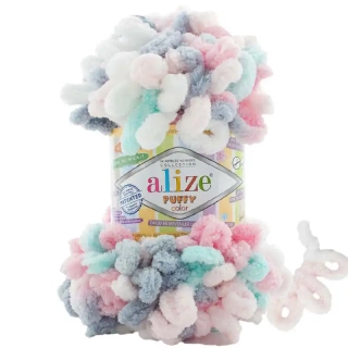 Alize Puffy Color 6529 Bílá-růžová-šedá-mint