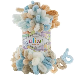 Alize Puffy Color 6530 Bílá-modrá-béžová