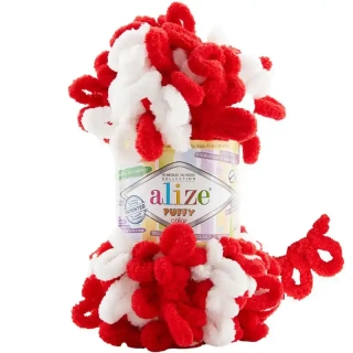 Alize Puffy Color 6574 Červená, Bílá