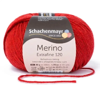 Schachenmayr Merino extrafine 120 Červený melír 127