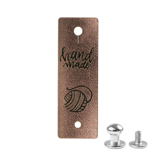 Štítek Hand made metalický hnědý s nýtkem