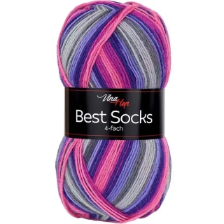 Vlna-Hep Best Socks 4-fach 7075 fialová-růžová-šedá