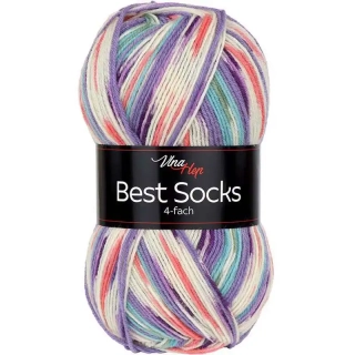 Vlna-Hep Best Socks 4-fach 7080 smetanová-fialová-zelená