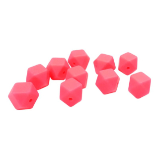 Silikonový korálek hexagon 14mm Neonový růžový